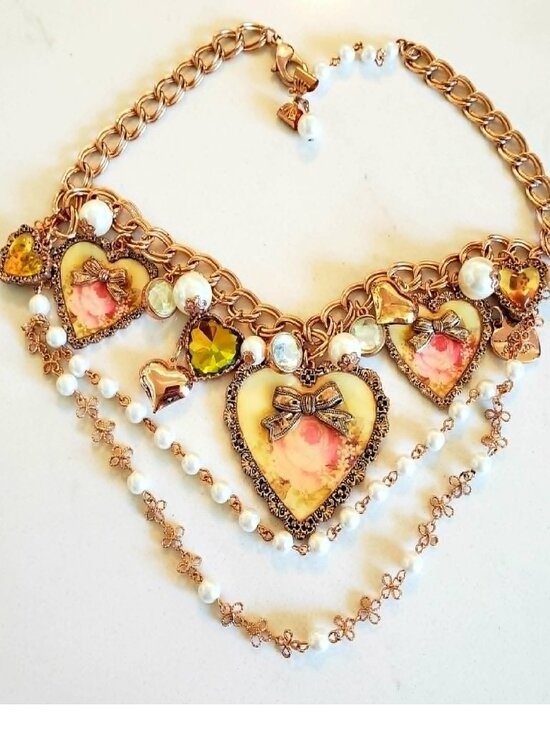 Betsey Johnson Jewelry - Vintage Betsey Johnson Necklace Y2K Victorian Pink Rose Cherub Pearl Think Of Me